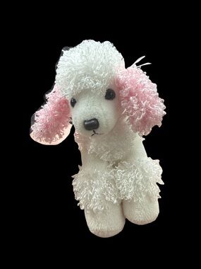 White & Pink Plush Poodle Stuffed Animal - Soft Cuddly Toy